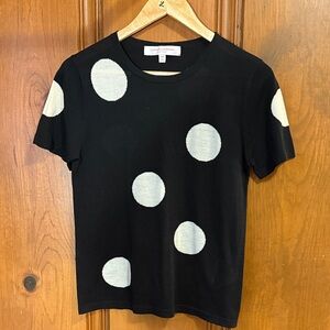 Carolina Herrera Black Short Sleeve Polka Dot Sweater